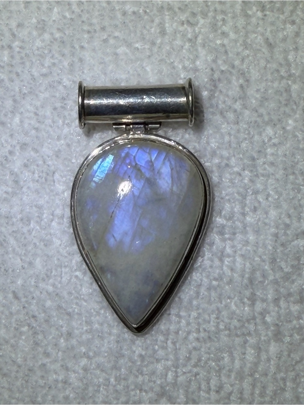 Sterling Silver Rainbow Moonstone Teardrop Pendant - Blue Sheen